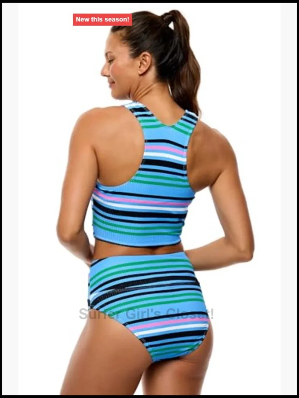 Wide Stripe Highneck Bikini Top with Soft Cups